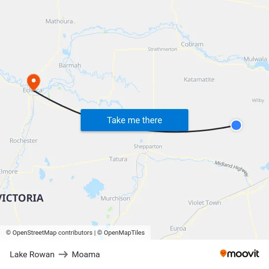 Lake Rowan to Moama map