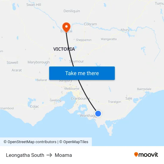Leongatha South to Moama map