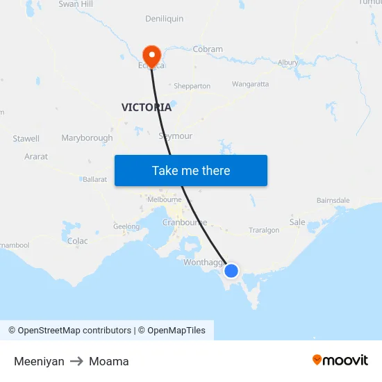 Meeniyan to Moama map
