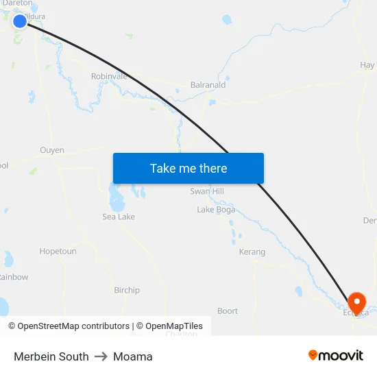 Merbein South to Moama map