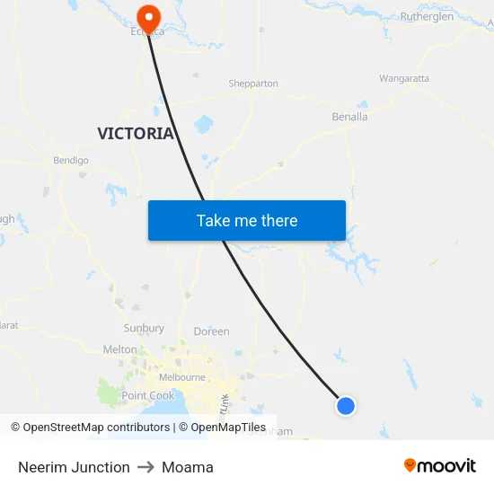 Neerim Junction to Moama map