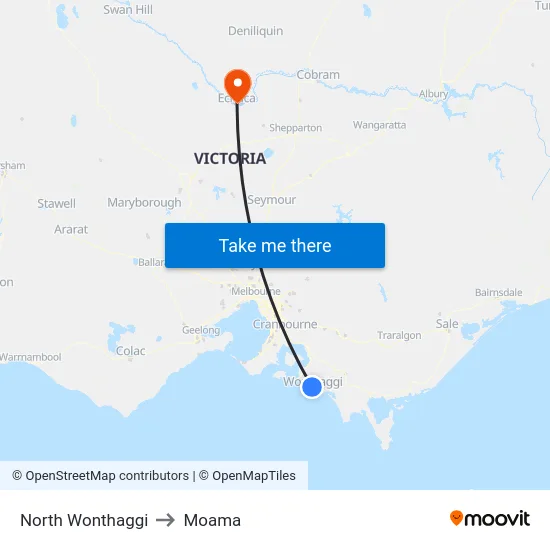 North Wonthaggi to Moama map