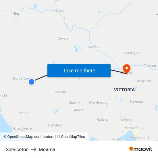 Serviceton to Moama map