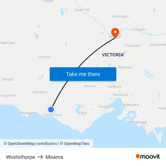 Woolsthorpe to Moama map