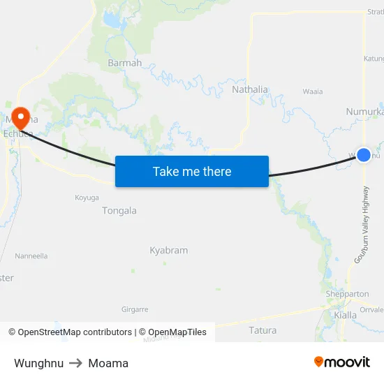 Wunghnu to Moama map