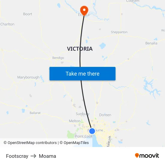 Footscray to Moama map