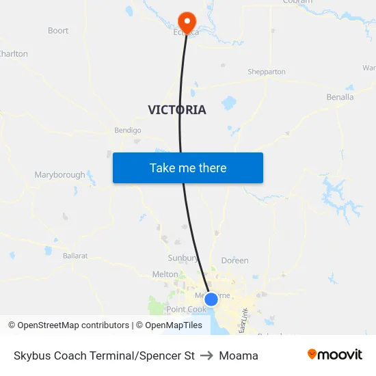 Skybus Coach Terminal/Spencer St to Moama map