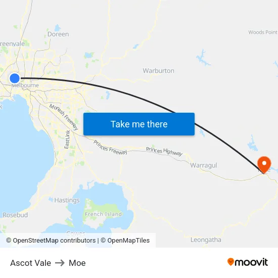 Ascot Vale to Moe map