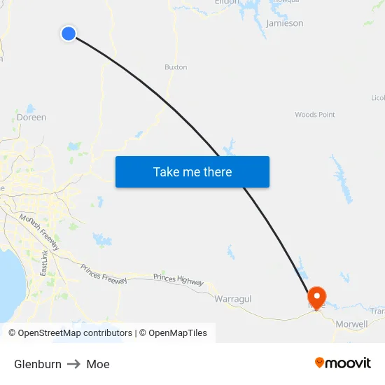 Glenburn to Moe map