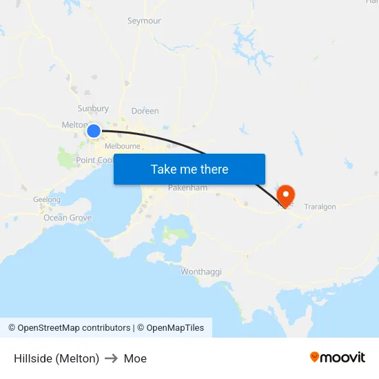 Hillside (Melton) to Moe map
