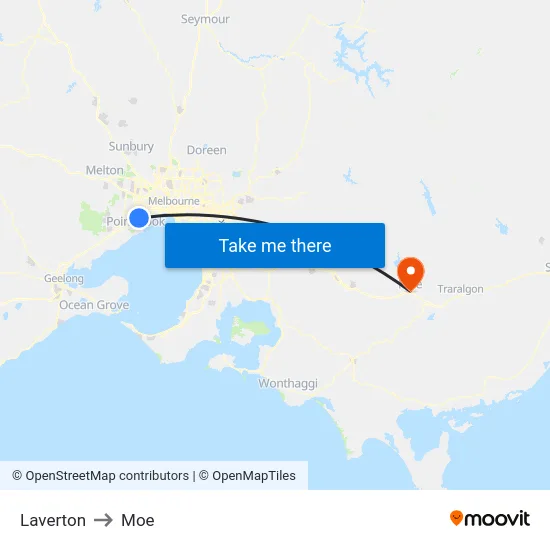 Laverton to Moe map
