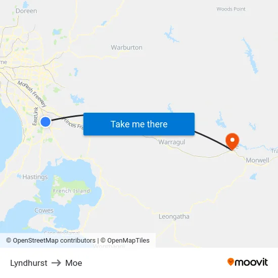 Lyndhurst to Moe map