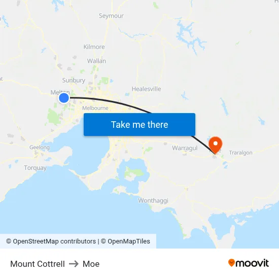 Mount Cottrell to Moe map