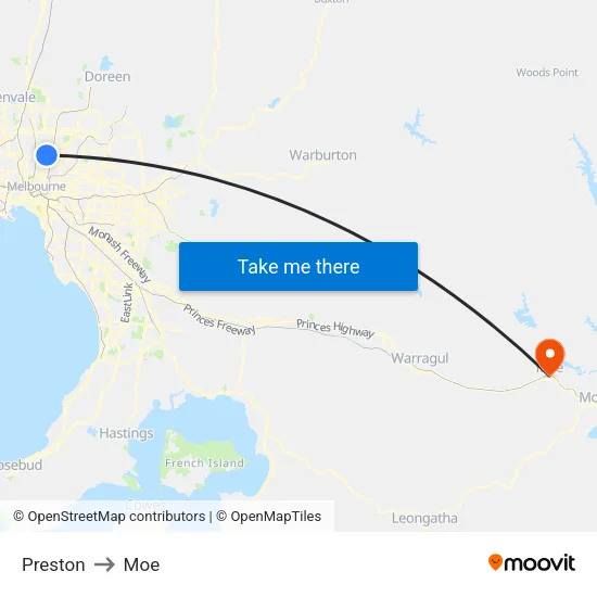 Preston to Moe map