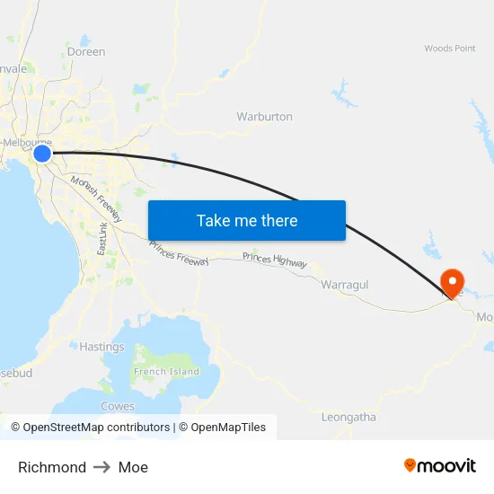 Richmond to Moe map