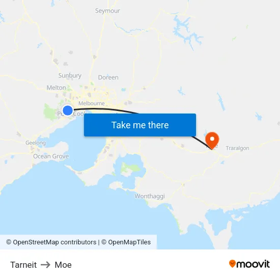 Tarneit to Moe map
