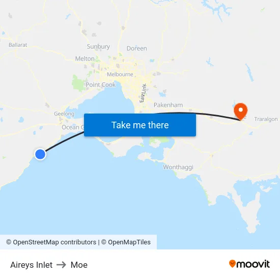 Aireys Inlet to Moe map