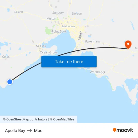 Apollo Bay to Moe map