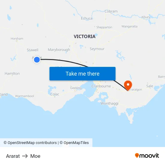 Ararat to Moe map
