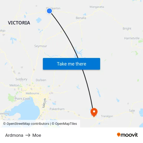 Ardmona to Moe map