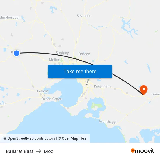 Ballarat East to Moe map