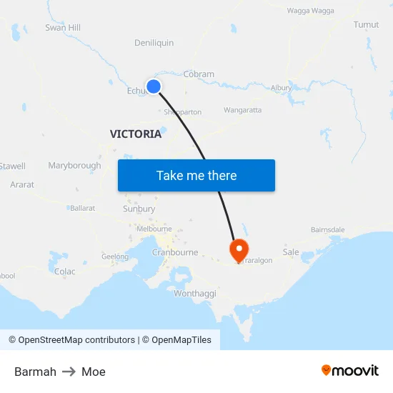 Barmah to Moe map