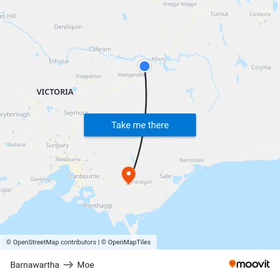 Barnawartha to Moe map