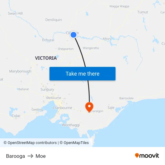 Barooga to Moe map