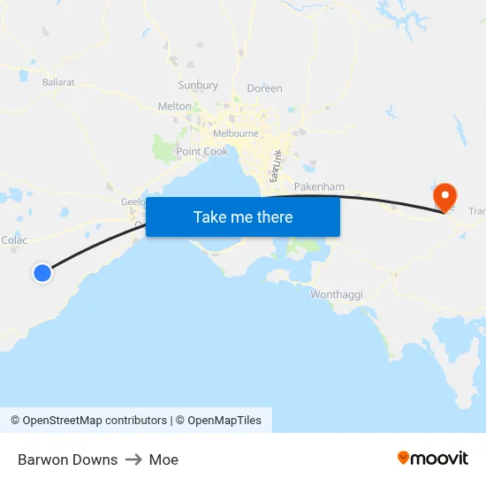 Barwon Downs to Moe map