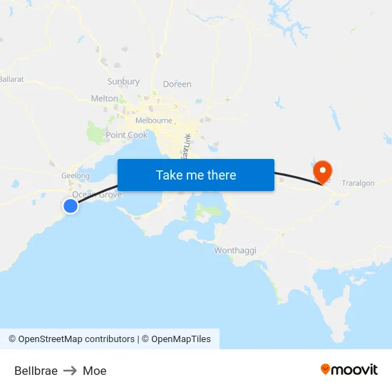 Bellbrae to Moe map