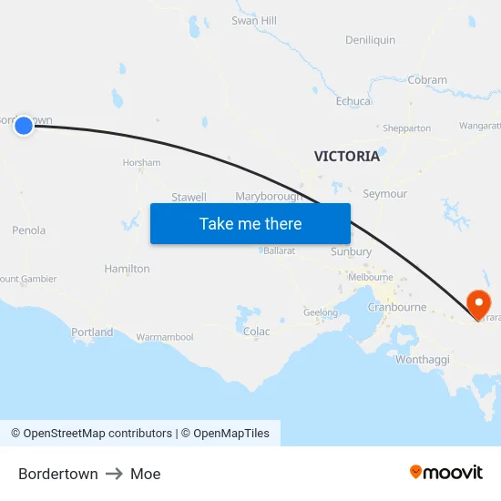 Bordertown to Moe map