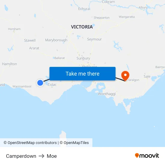 Camperdown to Moe map