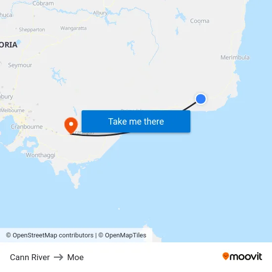 Cann River to Moe map