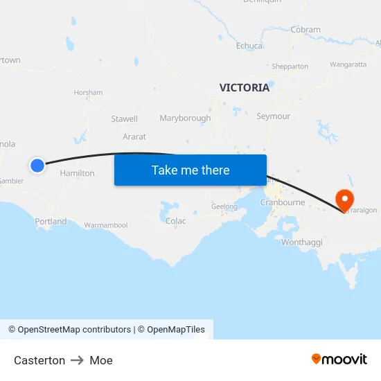 Casterton to Moe map