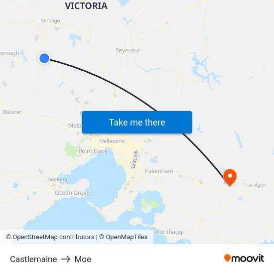 Castlemaine to Moe map