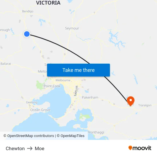 Chewton to Moe map
