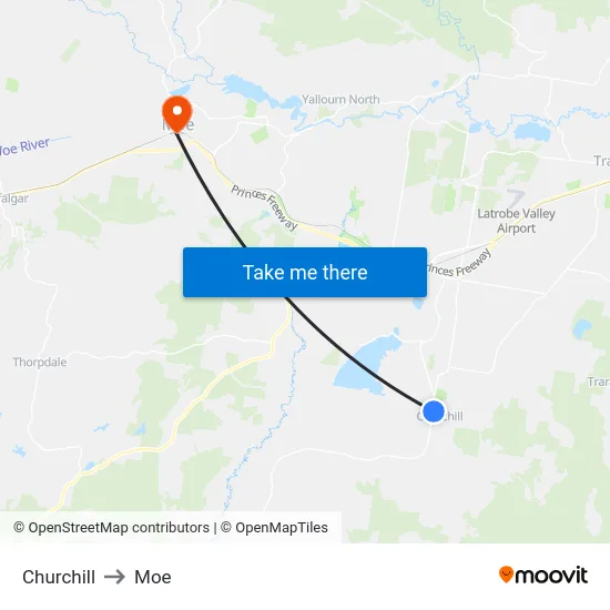 Churchill to Moe map