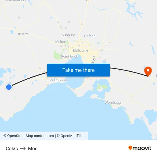 Colac to Moe map