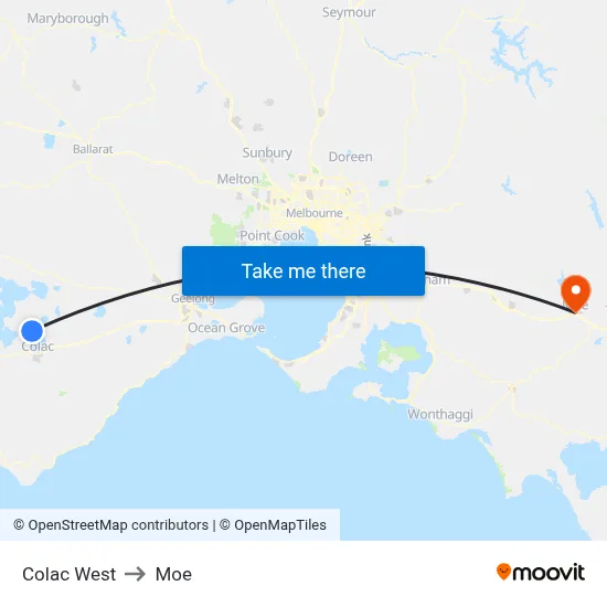 Colac West to Moe map