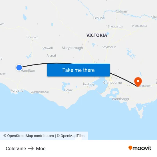 Coleraine to Moe map