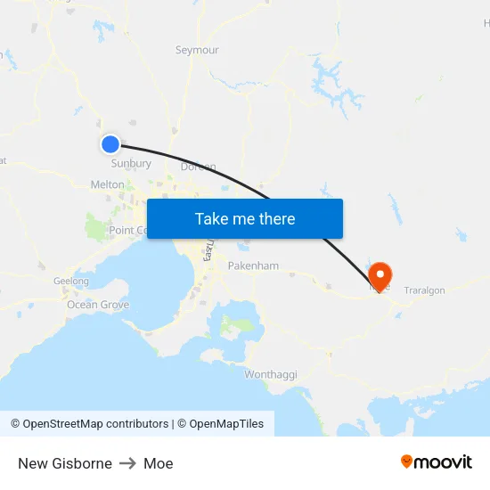 New Gisborne to Moe map