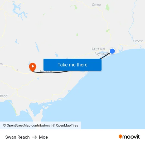 Swan Reach to Moe map