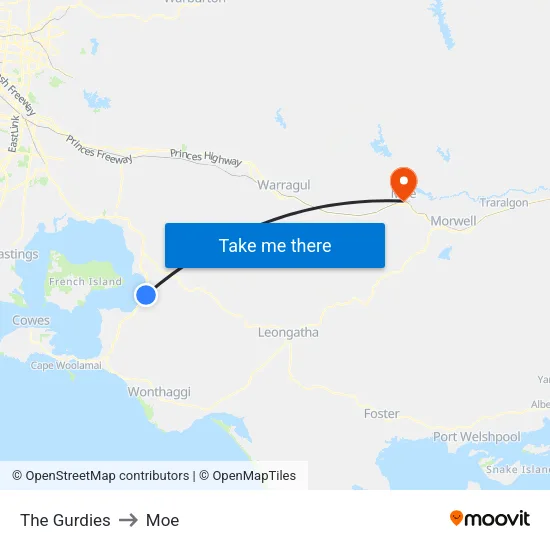 The Gurdies to Moe map