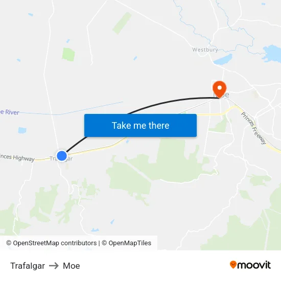 Trafalgar to Moe map