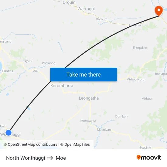North Wonthaggi to Moe map