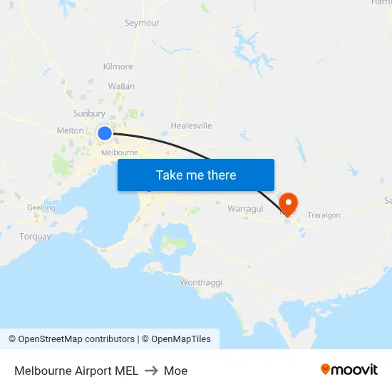 Melbourne Airport MEL to Moe map