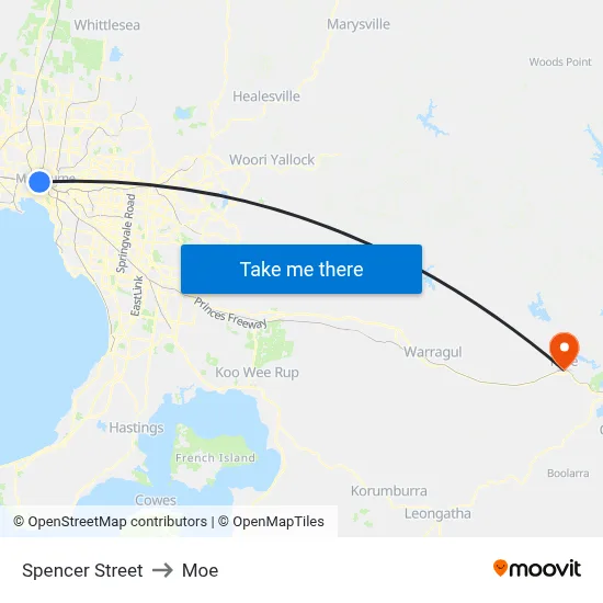 Spencer Street to Moe map