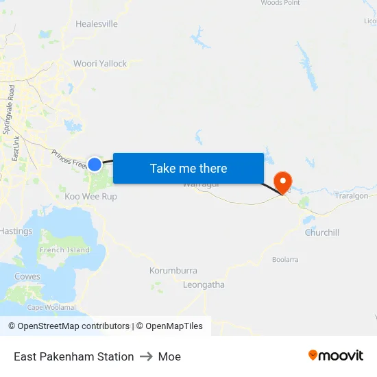 East Pakenham Station to Moe map