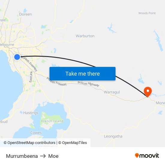 Murrumbeena to Moe map