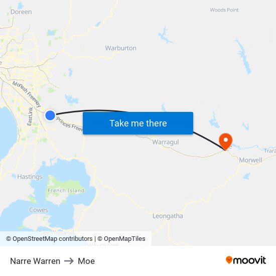 Narre Warren to Moe map